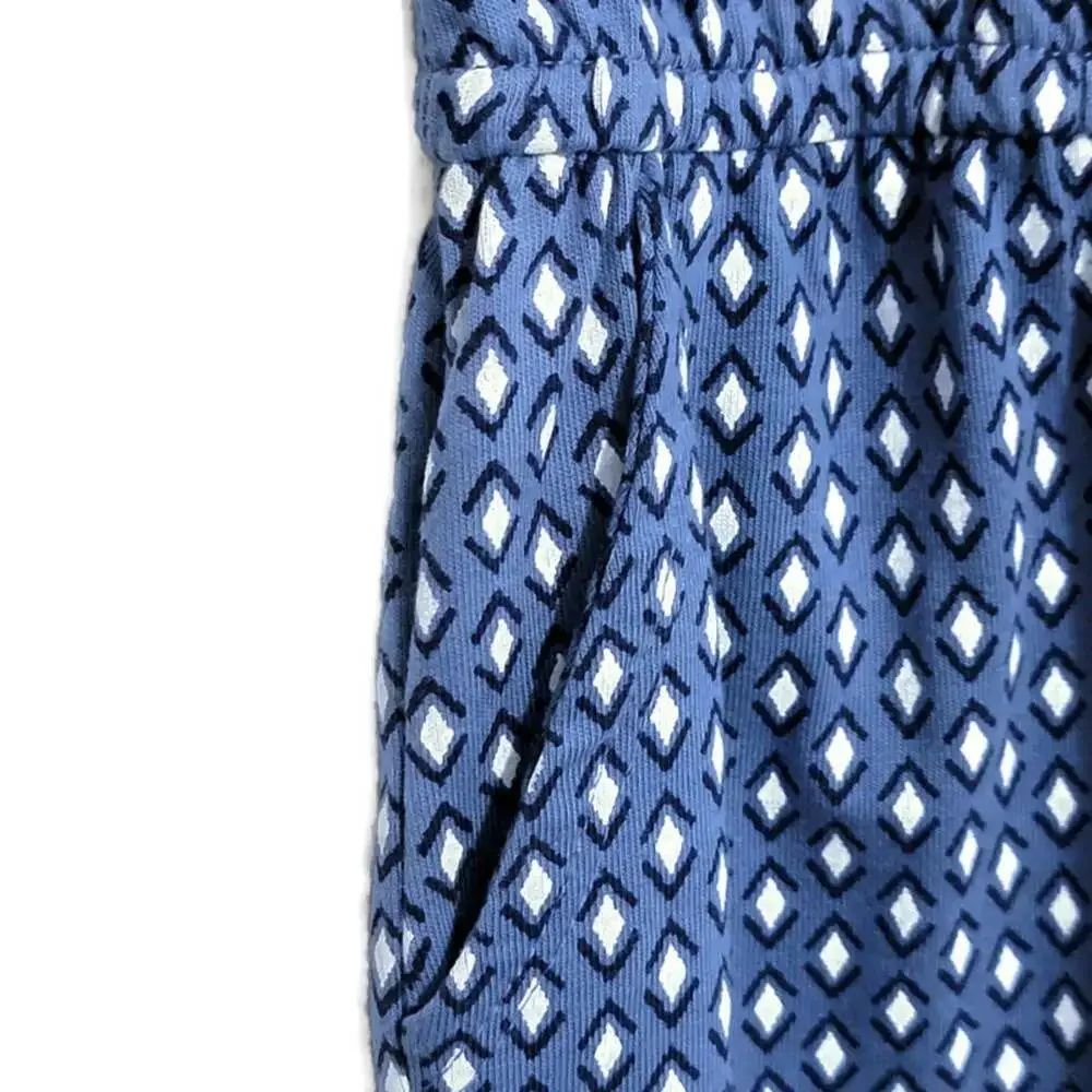 Gymboree Blue White Romper Diamond Print Short Sleeve Cotton Blend Girls Size 6